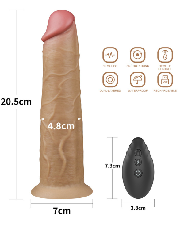 Consolador Vibrador Con Rotacion 360 Doble Capa De 20,5 x 4,8 CM