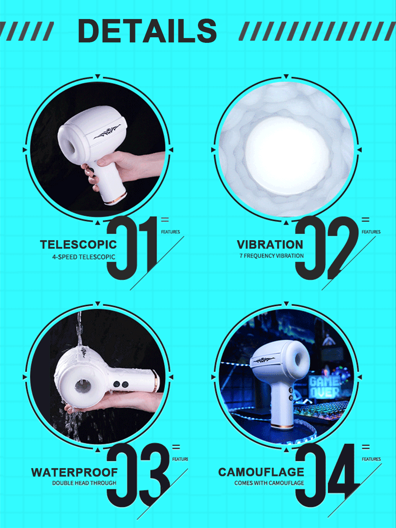 Masturbador Masculino 4 Niveles de Empuje + 7 Vibraciones