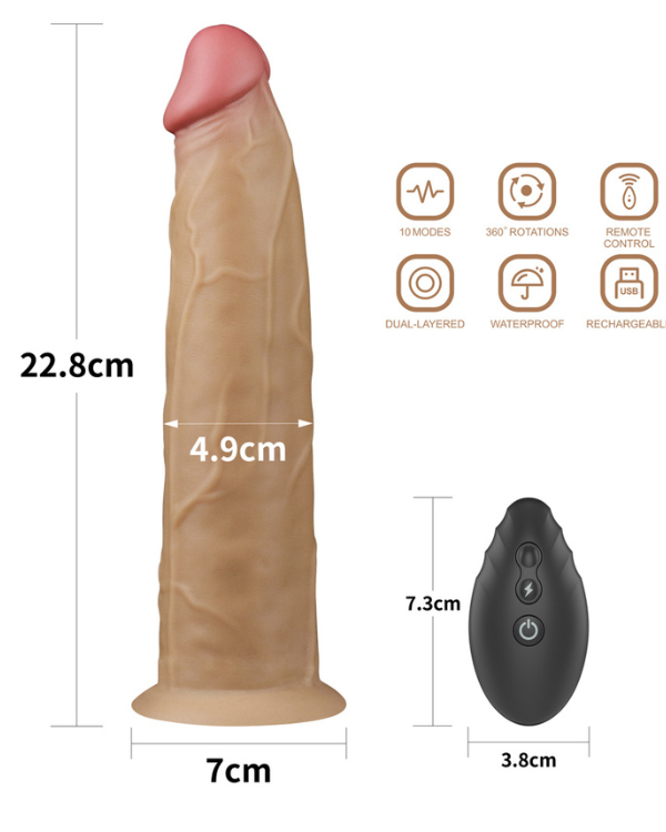 Dildo Realistico De doble Capa Con Rotación y Control Remoto 22,8 x 4,9 CM