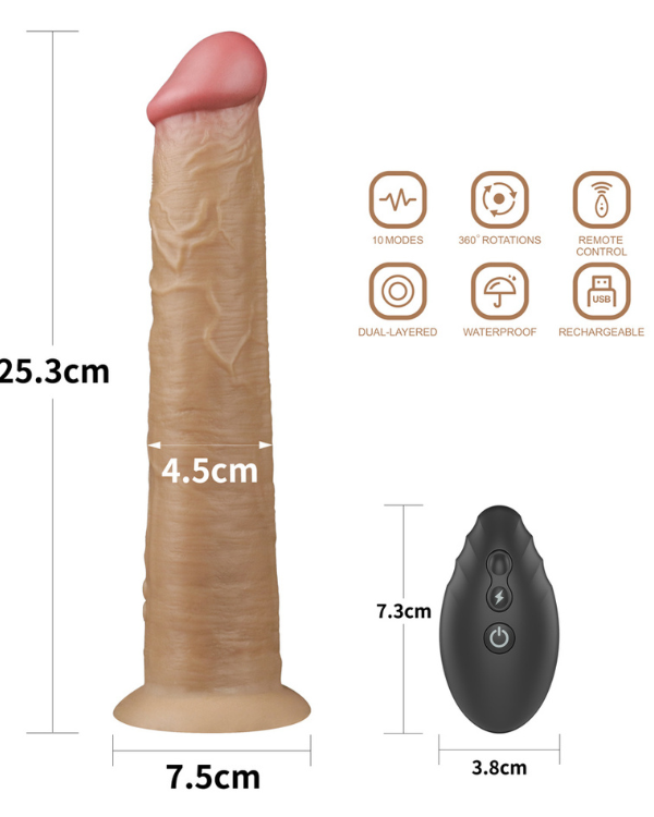 Dildo Realistico De doble Capa Con Rotación y Control Remoto 25,3 x 4,5 CM